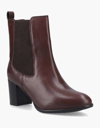Hush Puppies Womens Hush Puppies Camellia Heeled Leather Womens BROWN Heeled Ankle Boots - Size: 7