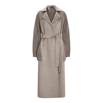 Cesare Gaspari Lux Riemen Gebreide Mouwen Jas - Dames - Jas met riem - Beige - L - Wol - Jassen