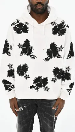 Dsquared2 Felpa Hoodie Bicolore a Motivo Floreale Dsquared2