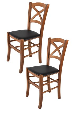 Tommychairs Tommychairs 2 Sillas Cross En Haya Nuez Claro, Asiento Polipiel Negra