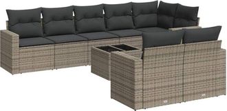 vidaXL Set De Muebles De Jard&iacute;n 9 Pzas Y Cojines Rat&aacute;n Sint&eacute;tico Gris Vidaxl
