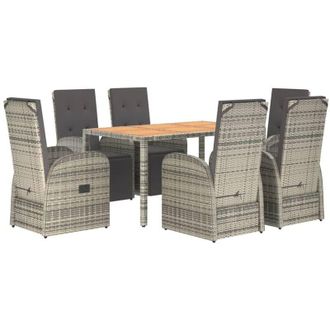 vidaXL 7 Piece Garden Dining Set Grey Poly Rattan&Solid Wood Acacia vidaXL