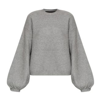 Rotate ROTATE Birger Christensen, Round-neck Knitwear, female, Gray, Size: L Sweater with puff sleeves