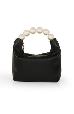 Badgley Mischka Calla Leather Zip Top w. Large Pearl Top Handle in Black at Nordstrom, Size Small