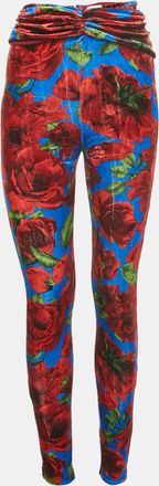 Magda Butrym Multicolor/red Rose Print Velvet Drape Detail Leggings