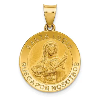 Diamond2Deal 14k Yellow Gold Polished Satin Hollow Spanish St. Lucy Medal Pendant