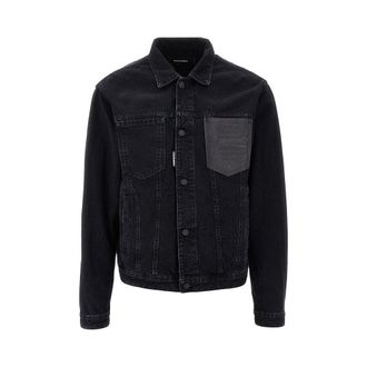 Dsquared2 Oversized denim jacket with leather pocket Man S