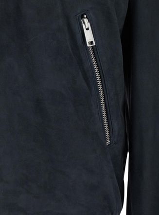 Arma Mens Jacket - Raised Collar, Blue Leather Goat Coat