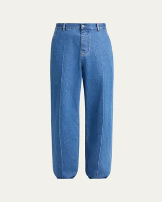 Bottega Veneta Mens Intrecciato Label Wide-Leg Jeans