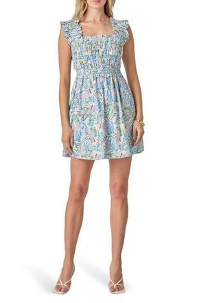 English Factory Floral Ruffle Strap Fit & Flare Cotton Minidress in Blue Multi at Nordstrom Rack, Size X-Small