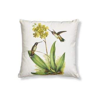 Tag Hummingbird Yellow Flower Cotton Decorative Throw Pillow in White at Nordstrom, Size Medium