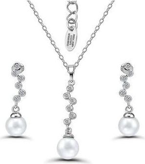 Christian Siriano Cubic Zirconia & 9-10mm Faux Pearl Drop Earrings & Necklace Set in Silver at Nordstrom Rack