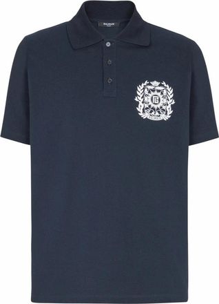 Balmain Katoenen poloshirt met &Eacute;cusson-print - Heren - Polos - Blauw - XS - Katoen - Tops
