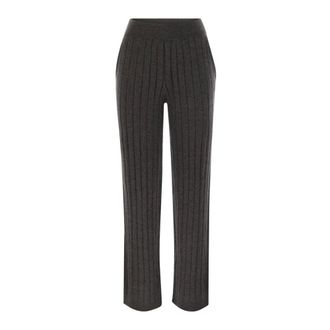 Brunello Cucinelli Brunello Cucinelli, Wide Trousers, female, Gray, Size: XS Ribbed Knit Wide-Leg Pants