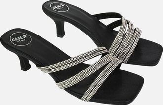 XY London Womens XY London Womens/Ladies Sparkle Diamante Square Toe Mule Sandals - Black - Size: 4