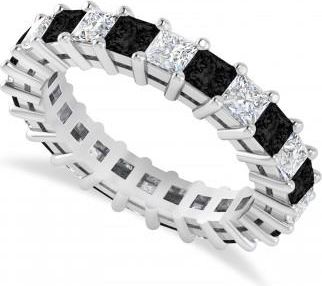 Allurez Princess Black & White Diamond Wedding Band 14k White Gold (3.12ct)