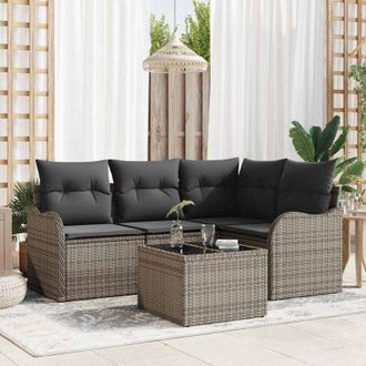 vidaXL Vidaxl - Conjunto De Sof&aacute; De Jard&iacute;n Con Coj&iacute;n 5 Pcs Negro Polirat&aacute;n