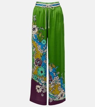 Alemais Al&eacute;mais Nanci printed silk satin wide-leg pants