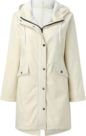 Generic Womens Waterproof Jackets Fuzzy Fleece Lined Rain Coats Windproof Zip Up Long Sleeve Windbreaker Outerwear Beige