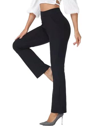 SHEKINI Womens Dress Pants Straight Leg Work Trousers High Waisted Elastic Waist Bootcut Tummy Control Workout Yoga Office Ladies Trousers Black