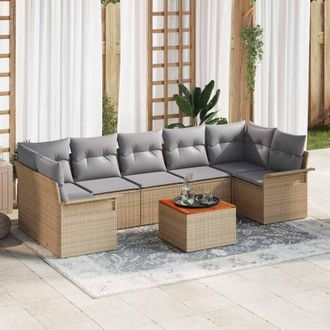 vidaXL Conjunto De Sof&aacute; De Jard&iacute;n 8 Pcs Beige Polirat&aacute;n Vidaxl