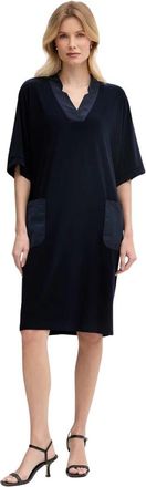 Joseph Ribkoff Jurk met V-hals en Patchzakken- Midi - Dames - Casual kleedjes - Blauw - 2XL - Kleedjes