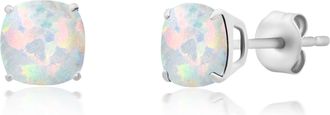MAX + STONE 14k White Gold 6MM Cushion Cut Gemstone Stud Earrings