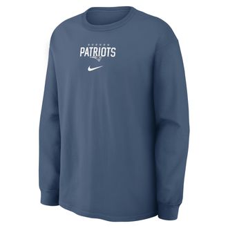 Nike New England Patriots Rivalries Collection Max90 Nike Mens NFL Long-Sleeve T-Shirt in Blue | 04T94NR8K-MXR