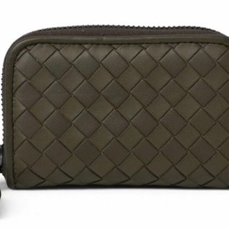 Bottega Veneta Intrecciato Gray Khaki Coin Purse/Coin Case (Pre-Owned)