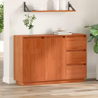 vidaXL Vidaxl - Vitrina Con Caj&oacute;n Marr&oacute;n 111 X 34 X 75 Cm Madera Maciza De Pino