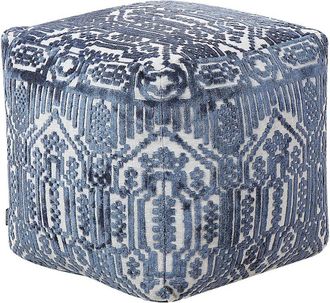 Beliani Beliani - Square Pouffe Footstool with eps filling Viscose Cover Tufted Pattern Geometric Blue Sanawan