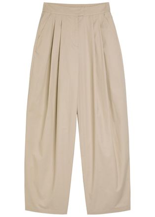 Emporio Armani Pleated Cotton-poplin Trousers - Light Brown - 42 (UK10 / S)