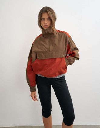 Topshop giacca con zip e dettaglio tasche color block marrone e rosso-Neutro