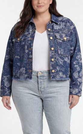 Liverpool L.A. Floral Jacquard Denim Trucker Jacket in Lapis Grove at Nordstrom, Size 3X