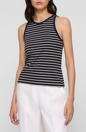 Lafayette 148 New York Stripe Rib Stretch Cotton Racerback Tank in Ink Multi at Nordstrom, Size Xx-Small