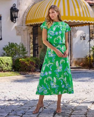 Jude Connally Jeanette Stretch Poplin Skirt In Feathered Floral Grass