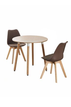 Life Interiors Round Lorenzo Dining Set with a Table & Chairs Set of 2 in Brown