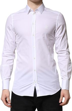 Dolce & Gabbana White Gold Long Sleeves Men Dress Formal Shirt Cotton