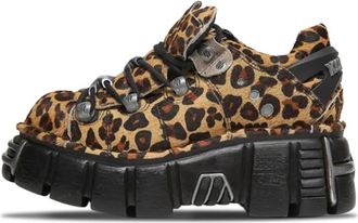 New Rock Tower Negro Acero W Pelo Leopardo Cuero - Dames - Veterschoenen - Bruin - 38 EU - Leer - Schoenen