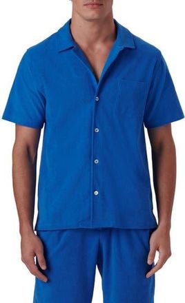 Bugatchi Short Sleeve Cotton French Terry Camp Shirt in Classic Blue at Nordstrom Rack, Size X-Large
