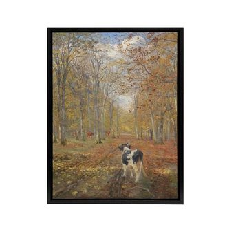 Artery8 Theodor Philipsen Calf on A Road in Dyrehaven Framed Canvas Art Print | Size: W24 x H32