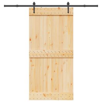 Berkfield Home Sliding Door with Hardware Set 100x210 cm Solid Wood Pine in Brown