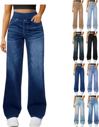 Generic Wide Leg Jeans for Women High Waisted Large Denim Wide Leg Pants with Pockets Loose Fit High Elasticity Casual Jeans Trousers Womens Fashion