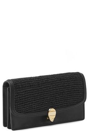 Helen Kaminski Adelia Raffia Trim Leather Wallet in Black/Charcoal at Nordstrom Rack
