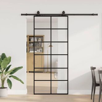 vidaXL Vidaxl - Puerta Corredera Con Set Herrajes Negro 90x205 Cm Vidrio Esg