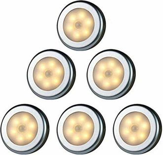 OEM Luz Led Inal&aacute;mbrica Con Sensor De Movimiento Para Armario, Escaleras, Pasillo, Cocina, Dormitorio (6 Piezas) (carcasa Plateada (luz C&aacute;lida))