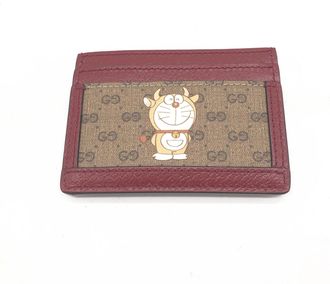 Gucci GG Supreme Card Case In Womens Burgundy (Pre-Owned)