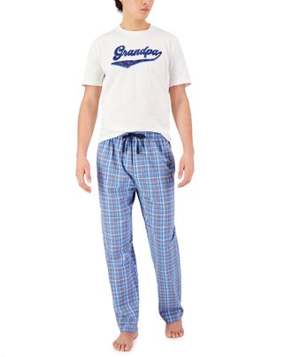 Club Room Mens Grandpa Style Top & Plaid Pants Pajama Set