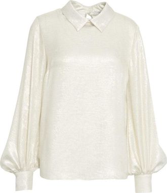 Himon's Gold Blouse With Glitter Finish And Puff Sleeves