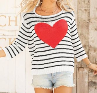 Wooden Ships Amelie Heart Sweater In Breaker White/black Striped